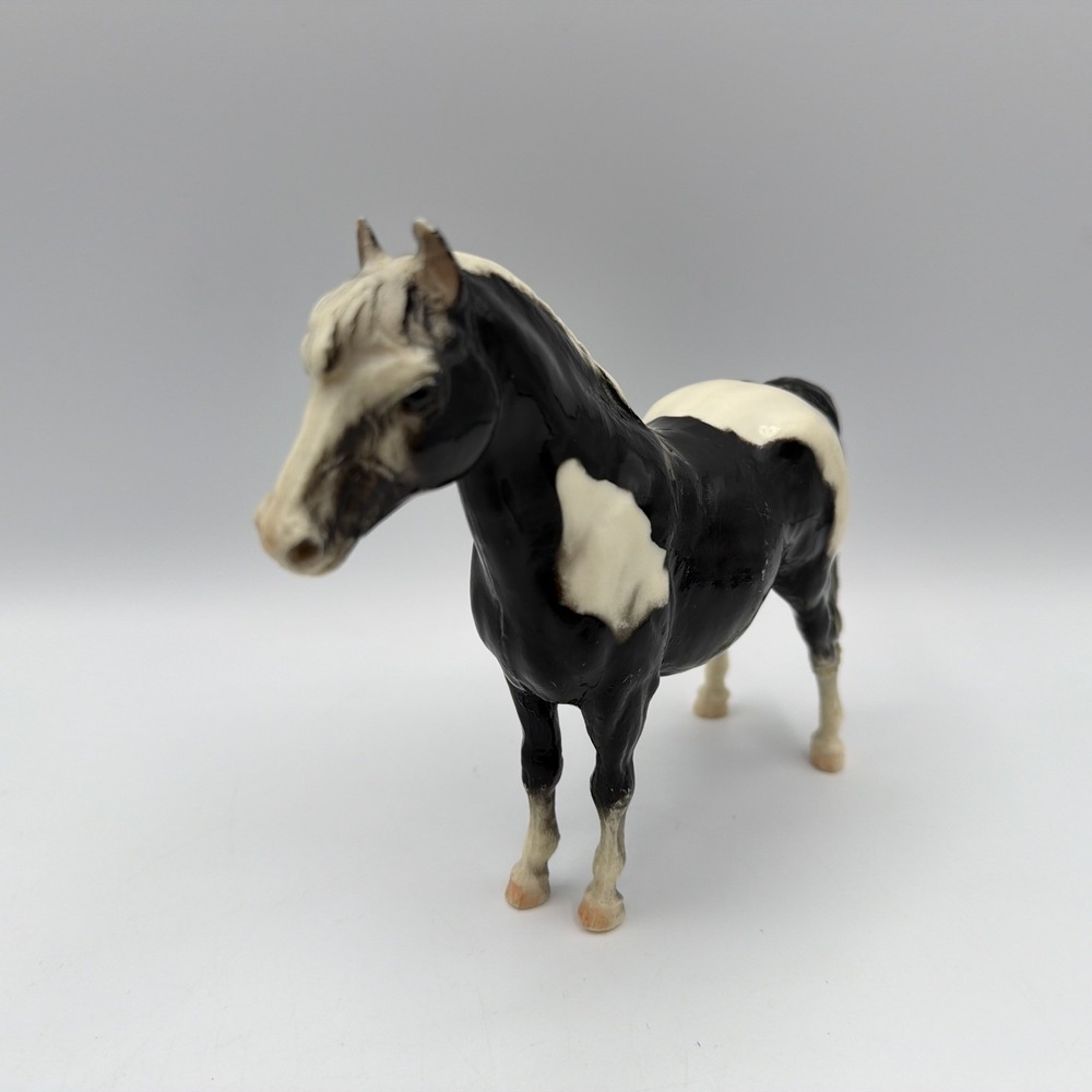 Vintage Breyer Horse #21 Shetland Pony Black White Glossy Pinto Bald Face Figure - Picture 2 of 9